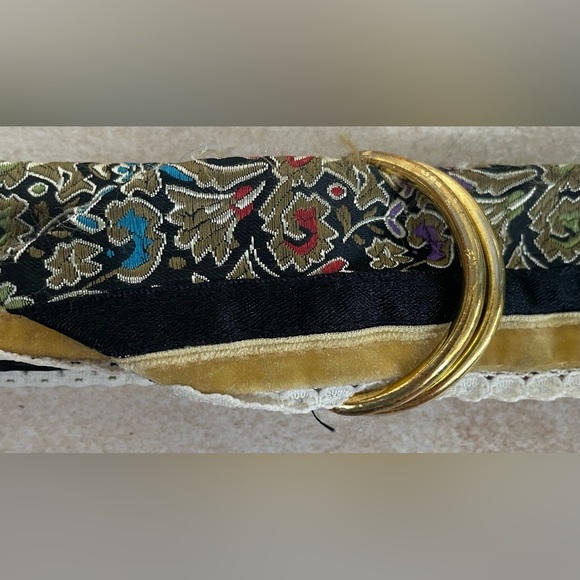 Asian black, gold, white inspired belt with gold hardware and lace detailing;42” - Picture 3 of 5